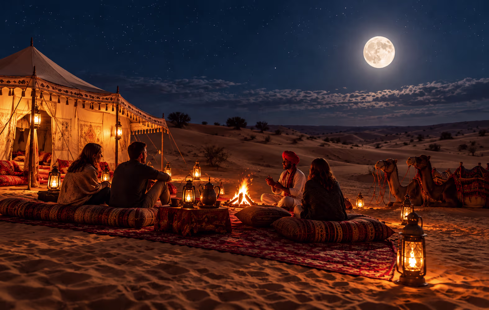 Full moon night in the desert camp