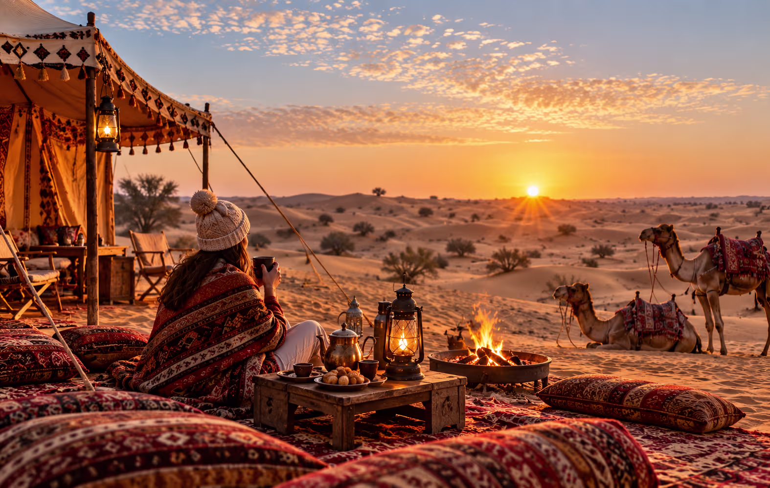 Winter morning desert camp experience